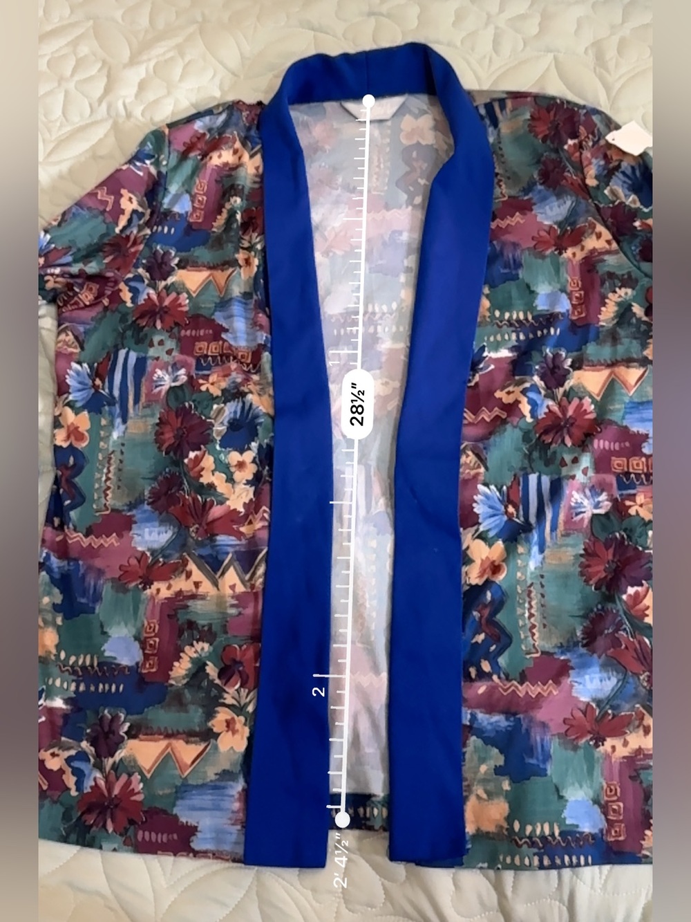 Blair Vintage Floral Open Front Jacket Blazer Blue Trim Oversized L - Picture 7 of 7